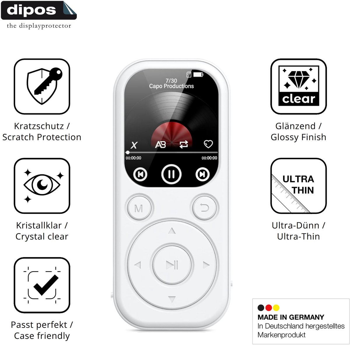 dipos – 4x Beschermfolie geschikt voor RWSRW MP301-BS MP3-Player | Krasbestendige & heldere Screenprotector Ultra-Thin