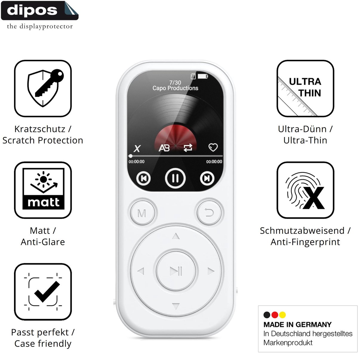dipos – 4x Matte Beschermfolie geschikt voor RWSRW MP301-BS MP3-Player | Krasbestendige & antireflecterende Screenprotector Ultra-Thin