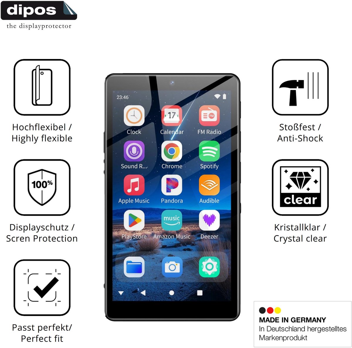 dipos – 2x Beschermfolie geschikt voor Oilsky M305 MP3-Player | 3D Full Cover Screenprotector | 100% Passend