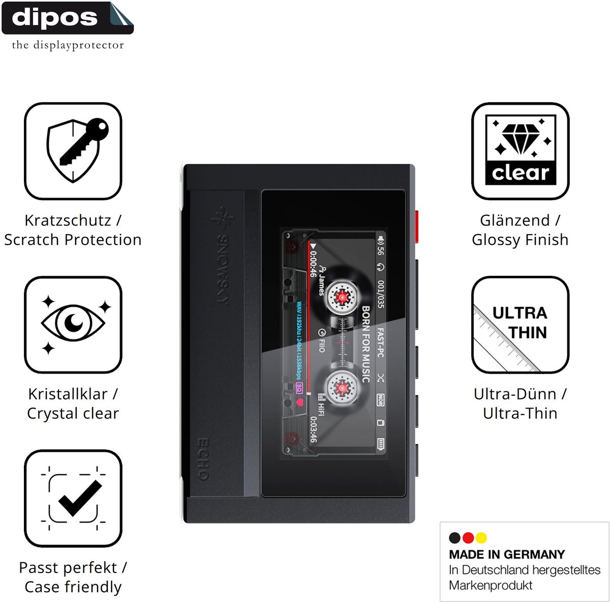 dipos – 4x Beschermfolie geschikt voor FiiO Echo Retro | Krasbestendige & heldere Screenprotector Ultra-Thin