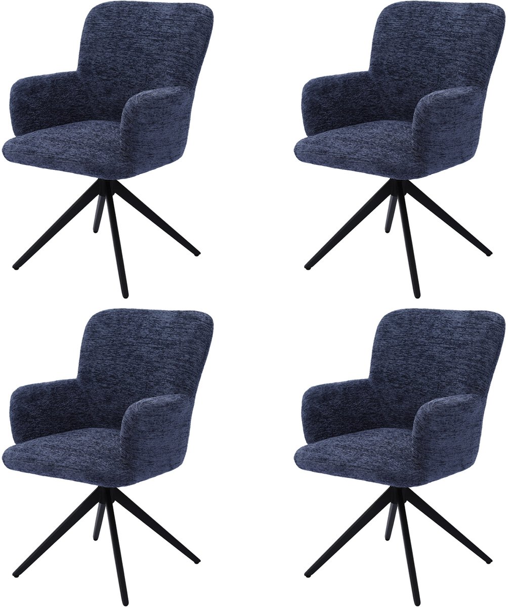 HomeMiYN Eetkamerstoelen set van 4- Draaibare eetkamerstoel 360° met armleuning - Donkerblauwe stoffen eetkamerstoel , zachte bekleding en stabiele metalen basis voor keuken, woonkamer en eetkamer