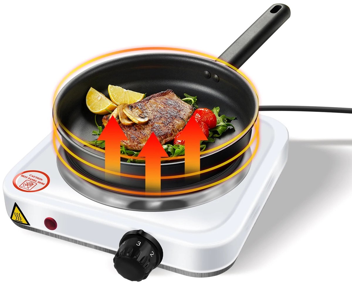 Zerova Elektrische Kookplaat 1000W Enkel - Verwarmingsplaat - 5 Warmtestanden - Compact Tafelmodel voor Thuis, Camping & Vakantie