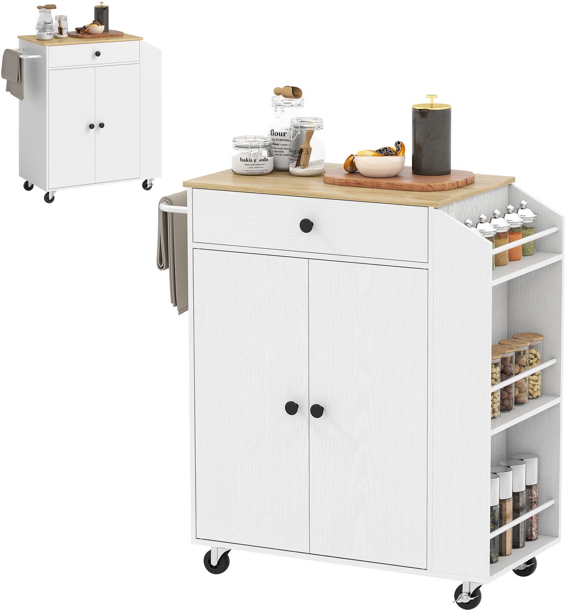 HOMCOM Keukeneiland Spaanplaat - 82x38x86,5cm - Wit