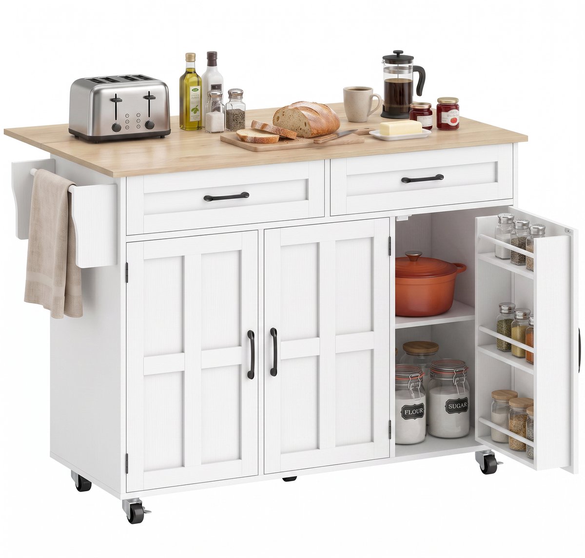 HOMCOM Keukeneiland - MDF - 129 x 72 x 90,5 cm - Wit