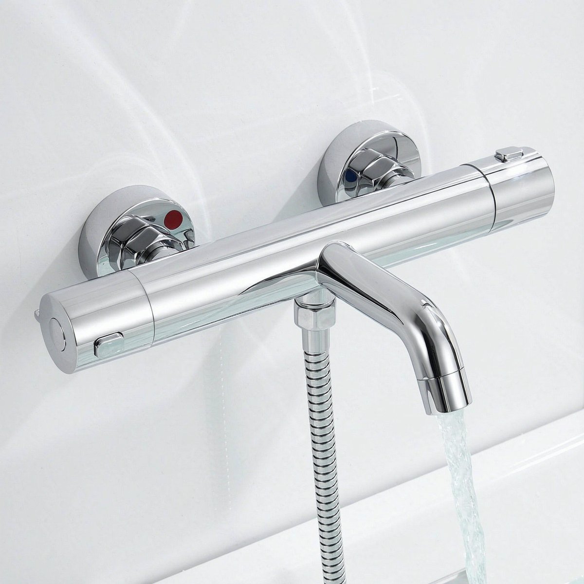 Auralum Max Thermostatische Douchekraan - 150 mm hartafstand - Themostatische Badkraan - Met CoolTouch technologie - Inclusief koppelingen - Incl 38°c Veiligheidsslot - Waterbesparend - Chroom