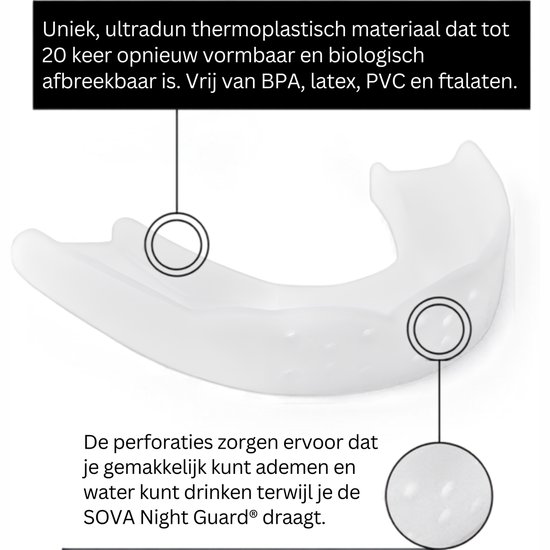 Witte, flexibele nachtbitje met perforaties voor ademhaling en hydratatie.