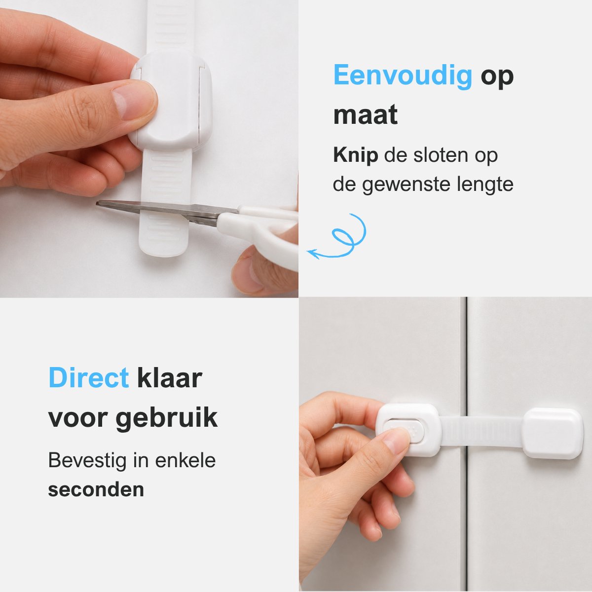 MasonPro Kinderslot Kastjes - Kastbeveiliging voor Kinderen - Kinderbeveiliging voor Kasten en Lades - Kinderslot Kast - Kinderveiligheid - Kastsloten Baby - Deurbeveiliging Kinderen - Zonder Boren & Schroeven - 8 Stuks - 3x18CM - Wit – foto 8