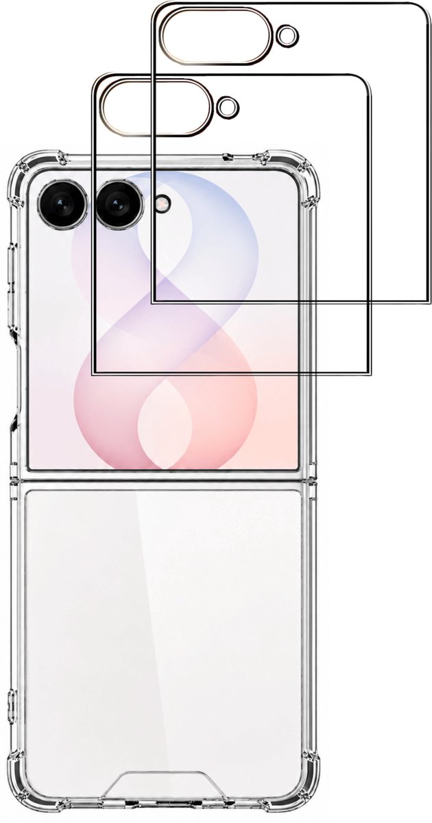 Hoesje geschikt voor Samsung Galaxy Z Flip 8 backcover Shockproof siliconen Transparant en 2 stuks Screenprotector Gehard Glas