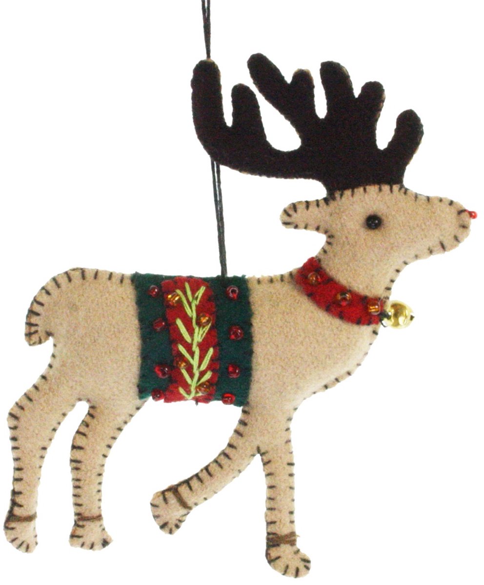 Hert met vest bruin/ groen, vilt 9,5x2x12cm