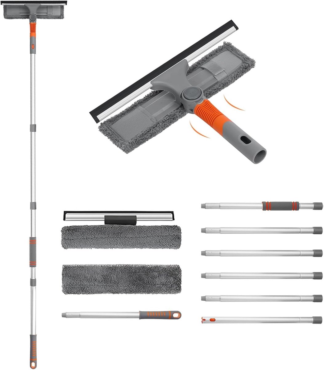 Telescoopsteel Ramenwassen - Aluminium - 155 cm - Buigbare Kop - Voor Binnenshuis en Buitenshuis