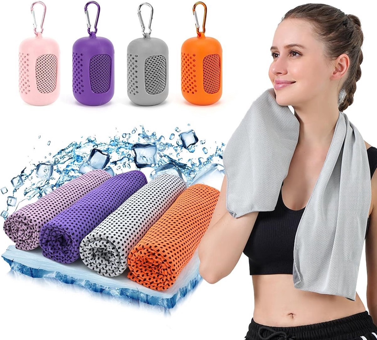 4 Pack Koelhanddoeken - Sneldrogende Koeldoek voor Nek - Microfiber Sport Handdoek - Zweetabsorberende IJsdoek - Set van 4 (Roze + Paars + Oranje + Grijs)
