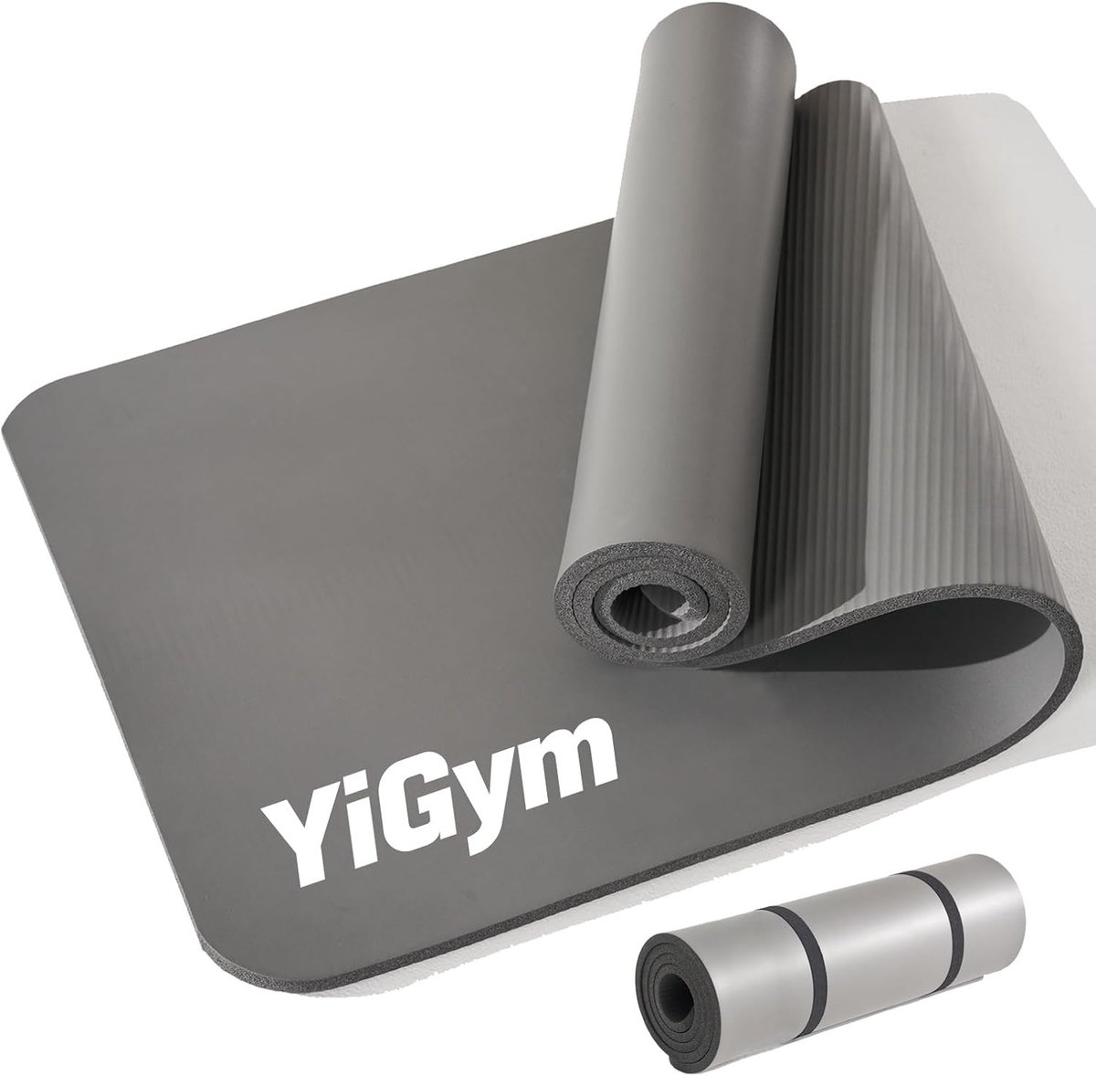 Fitnesmat - Grijs - 195 x 61 x 1,2 cm - Dikke Yogamat met Draagriem - Voor Thuis Gym