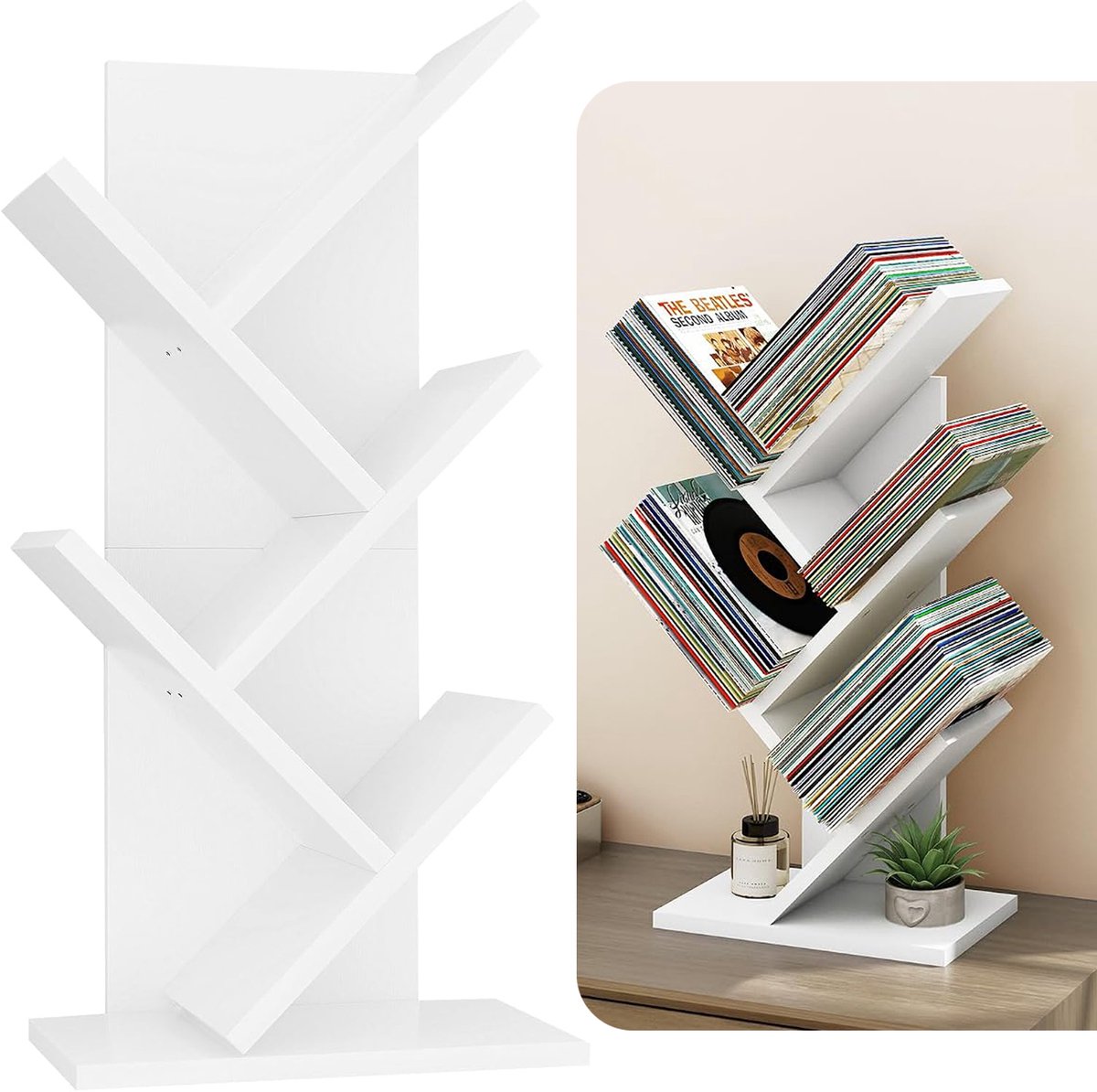 Boekenplank Met 4 Niveaus - Boomvormige Meerlaagse Plank - Opbergrek - Staande Planken - Boekenplank Voor Boeken/Films/Cd's
