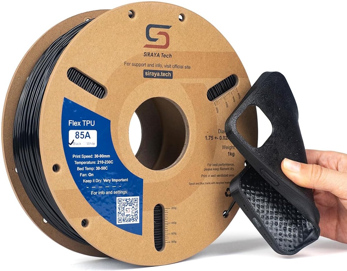 3D-printerfilament 1kg - TPU 85A - Zwart - Flexibel en sterk - ShopVlot
