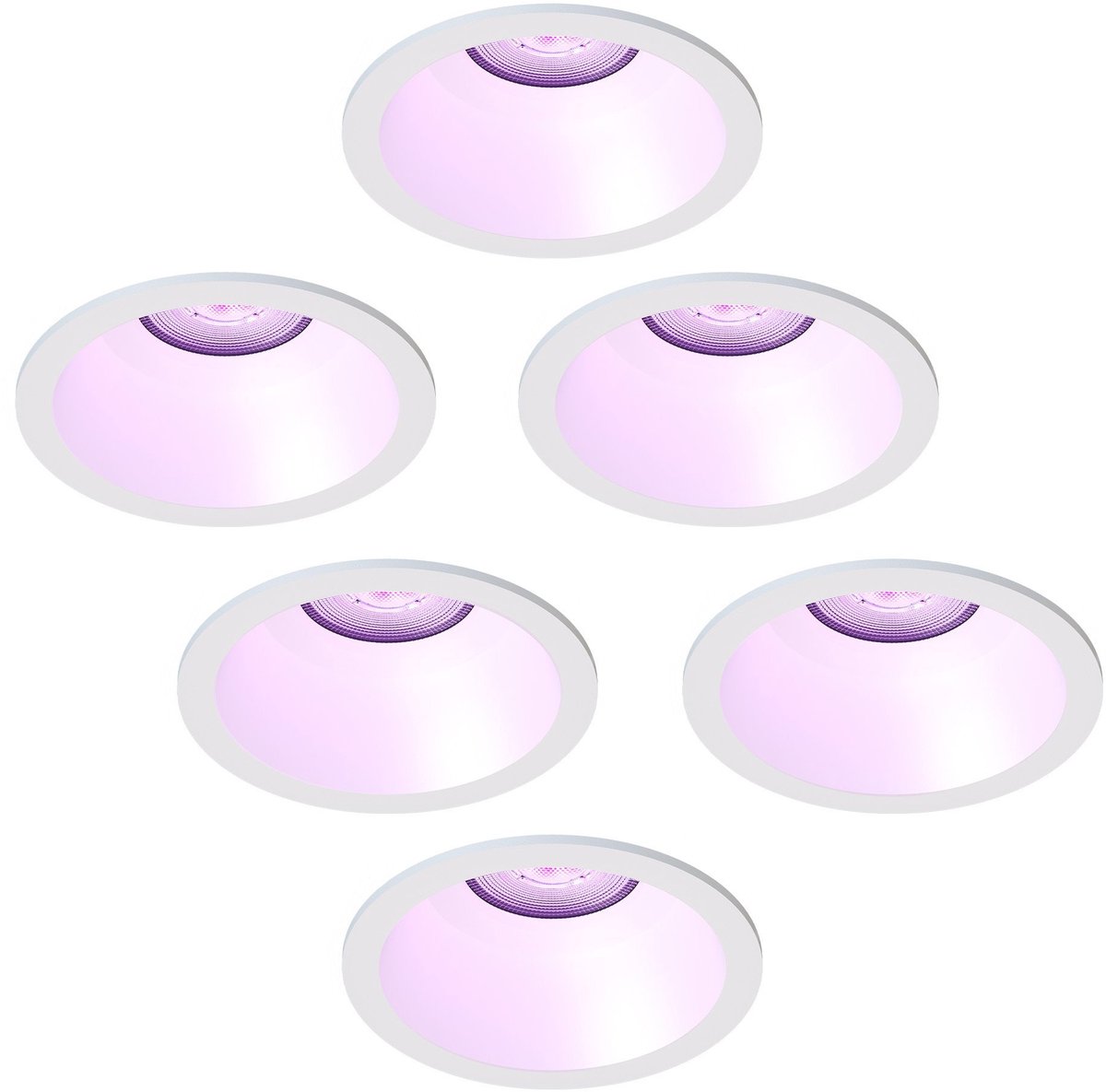 Ledvion – 6x Smart LED Inbouwspot Rond Ø85mm – Wit – 4.9W – GU10 – RGB+CCT – IP20