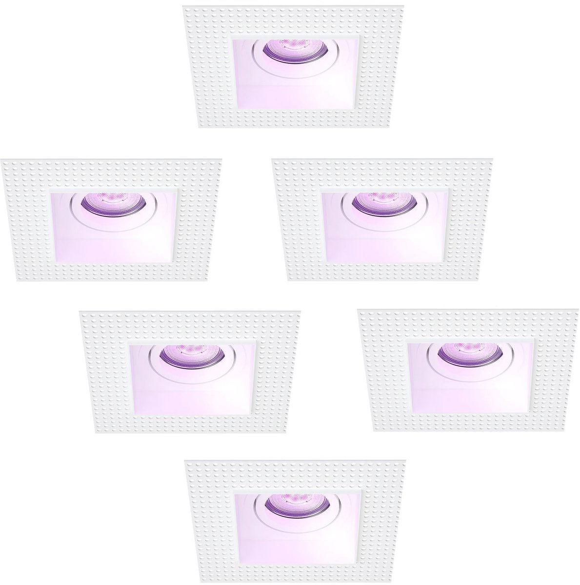 Ledvion – 6x Trimless Smart LED Inbouwspot Vierkant 130x130mm – Wit – Dimbaar – Kantelbaar – GU10 – RGB+CCT – 4.9W – IP20
