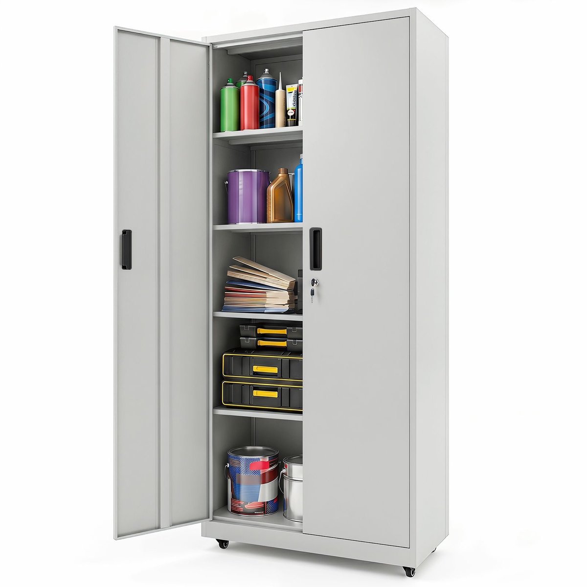 GranMaison Kantoorkast - Archiefkast - Dossierkast - Kast met roldeuren - Opbergkasten met deuren- 80 x 40 x 186 cm - Grijs