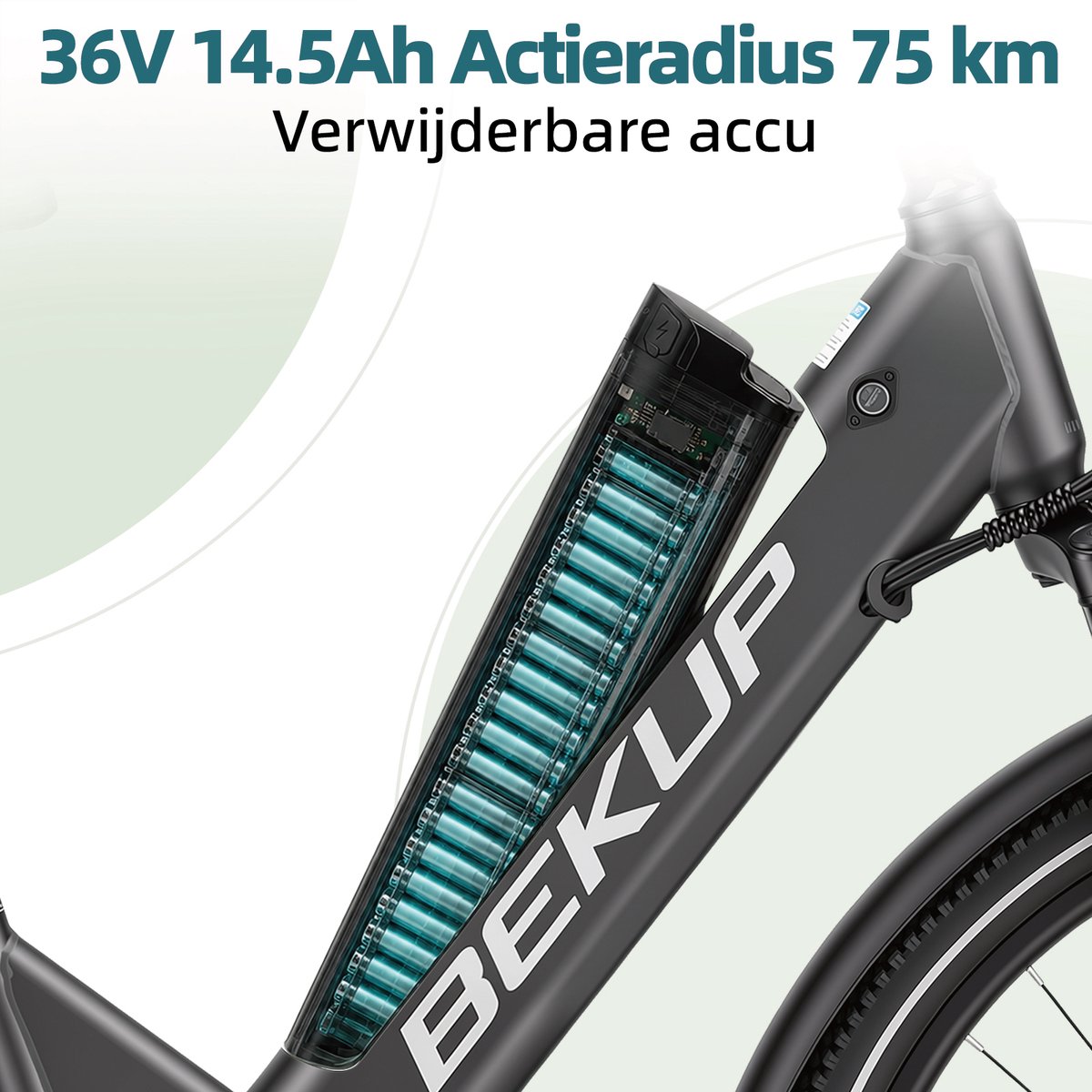 BEKUP V1 E-bike - 25 km/u - 26inch - 75km actieradius - 250W motor - 36V 14.5Ah accu - grijs thumbnail 2