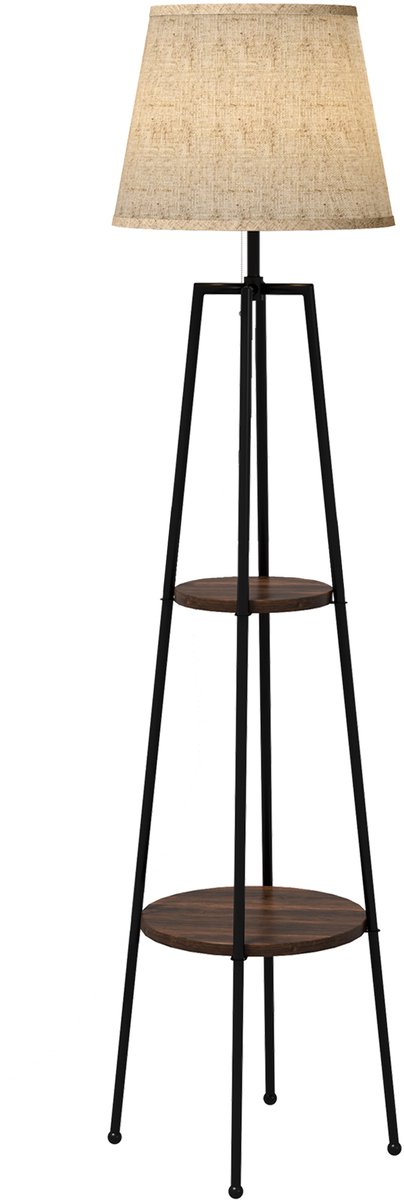 Staande lamp – 2 opbergplanken – 40 W – van metaal – zwart