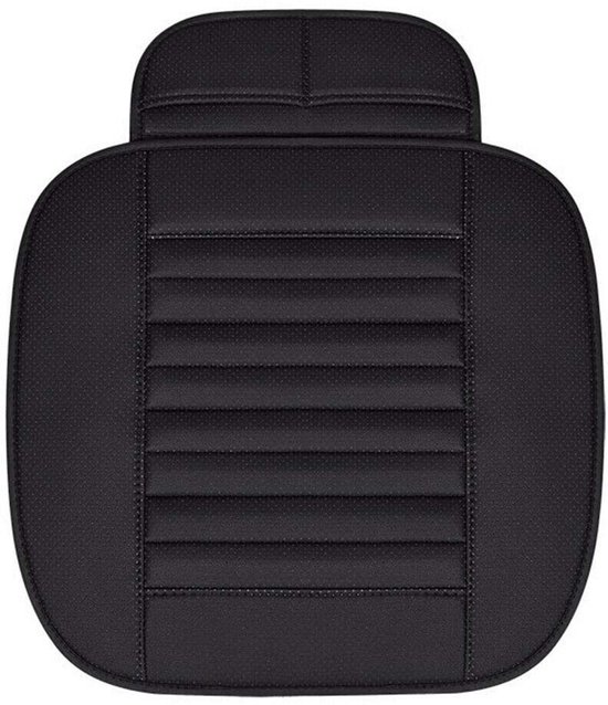 Zwarte autostoelhoes met gestreepte vulling en perforatiedetails.