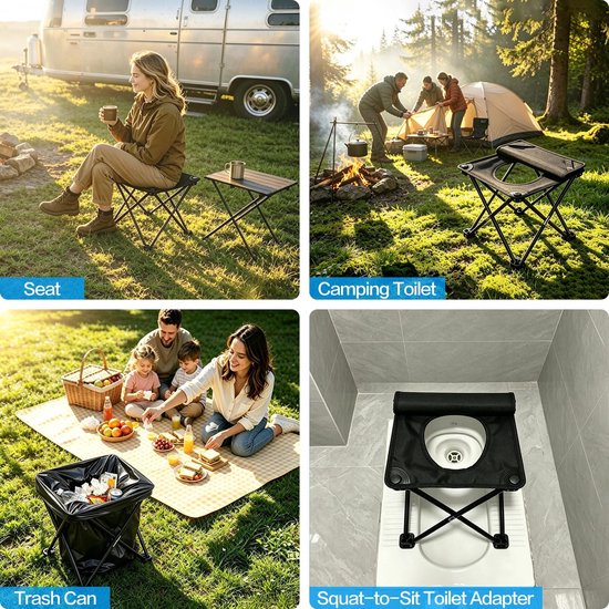1 stuk - Draagbaar krukje - Opvouwbaar campingtoiletkrukje - Compact reistoilet met deksel - Lichtgewicht noodtoilet - Krukje met afmetingen 33 cm * 33 cm * 32 cm - Geschikt voor buitenactiviteiten, campers, auto's en wandeltochten — afbeelding 5