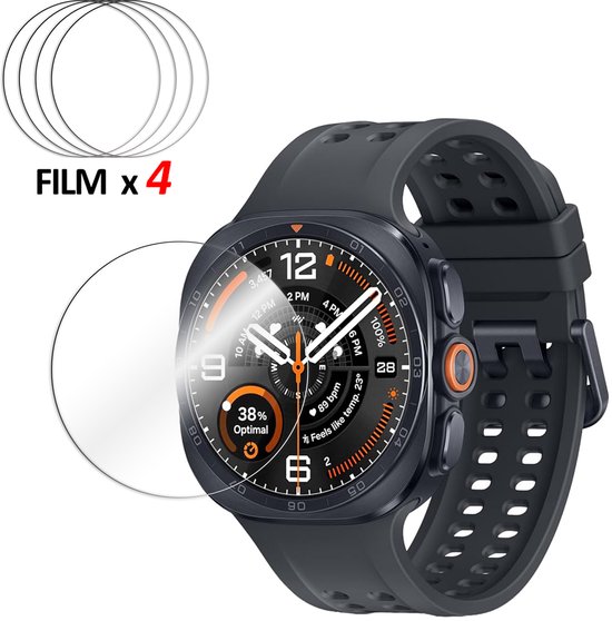 Vier transparante screenprotectors met de tekst FILM x4.