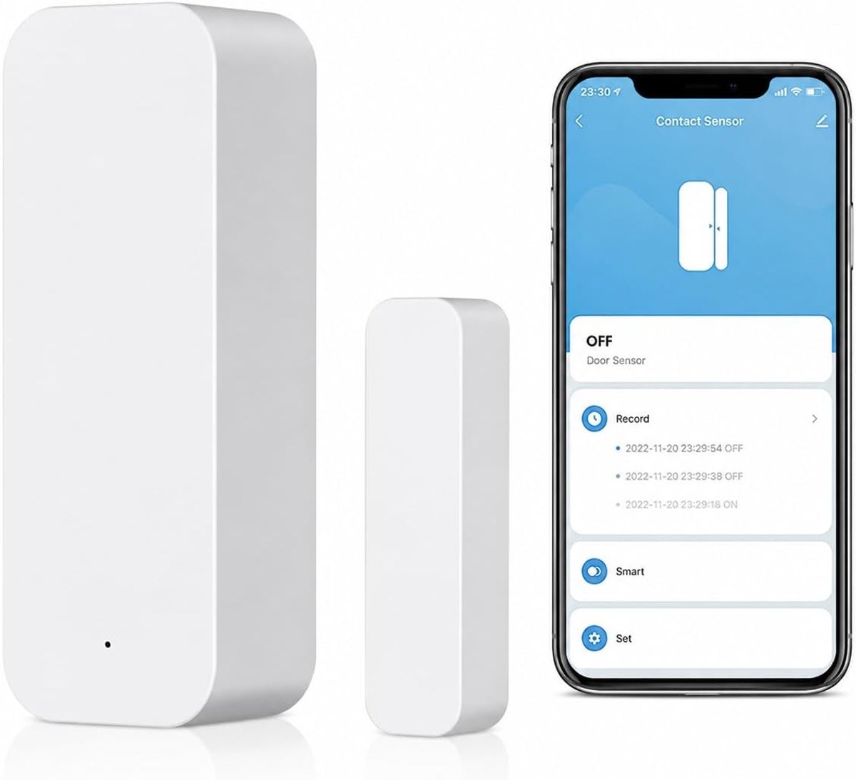 WiFi Deursensor met app‑meldingen, slim deur‑ en raamalarm voor thuisbeveiliging, ontvang direct meldingen op uw telefoon bij geopende deuren of ramen, 1 Stuk