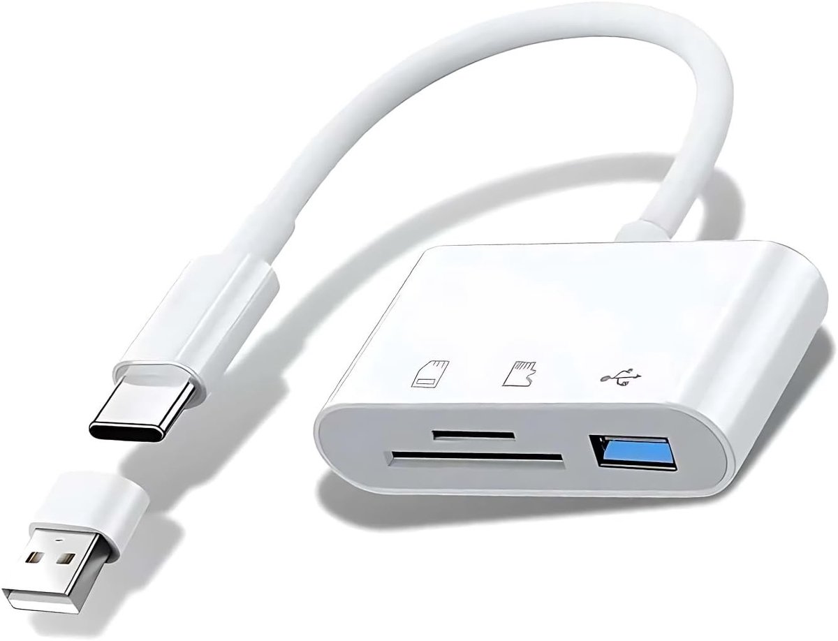 Kaartlezer voor USB-C, SD en Micro SD kaarten met USB-A poort en OTG functie voor snelle gegevensoverdracht tussen apparaten