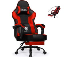 Fukstern Gaming Stoel-Ergonomische gamestoel-155°Verstelbare Rugleunin gaming chair-Inklapbare voetsteun-Geïntegreerde armleuningen-Max. Draagvermogen 150 kg – Rood