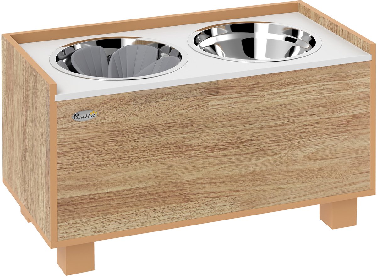 TEKROA® Voerbak - Verhoogde voerbak voor honden met verwijderbare slow feeder - roestvrijstalen voerbak en waterbak - 60x30x35,5 cm