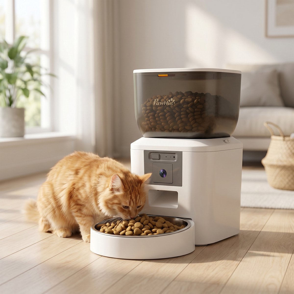 TEKROA® Voerautomaat - Automatische kattenvoerbak met camera - 2,4 GHz wifi, app-bediening - 4 liter capaciteit voor 1-10 maaltijden - tweewegs audio