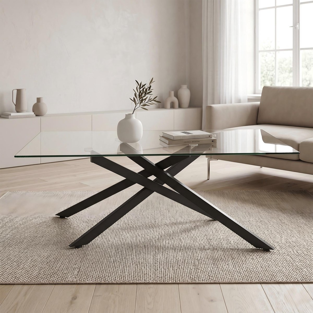 VVBV Salontafel 100x60x46 cm - Gehard Glas, Metalen Onderstel - Zwart, Glas/Metaal
