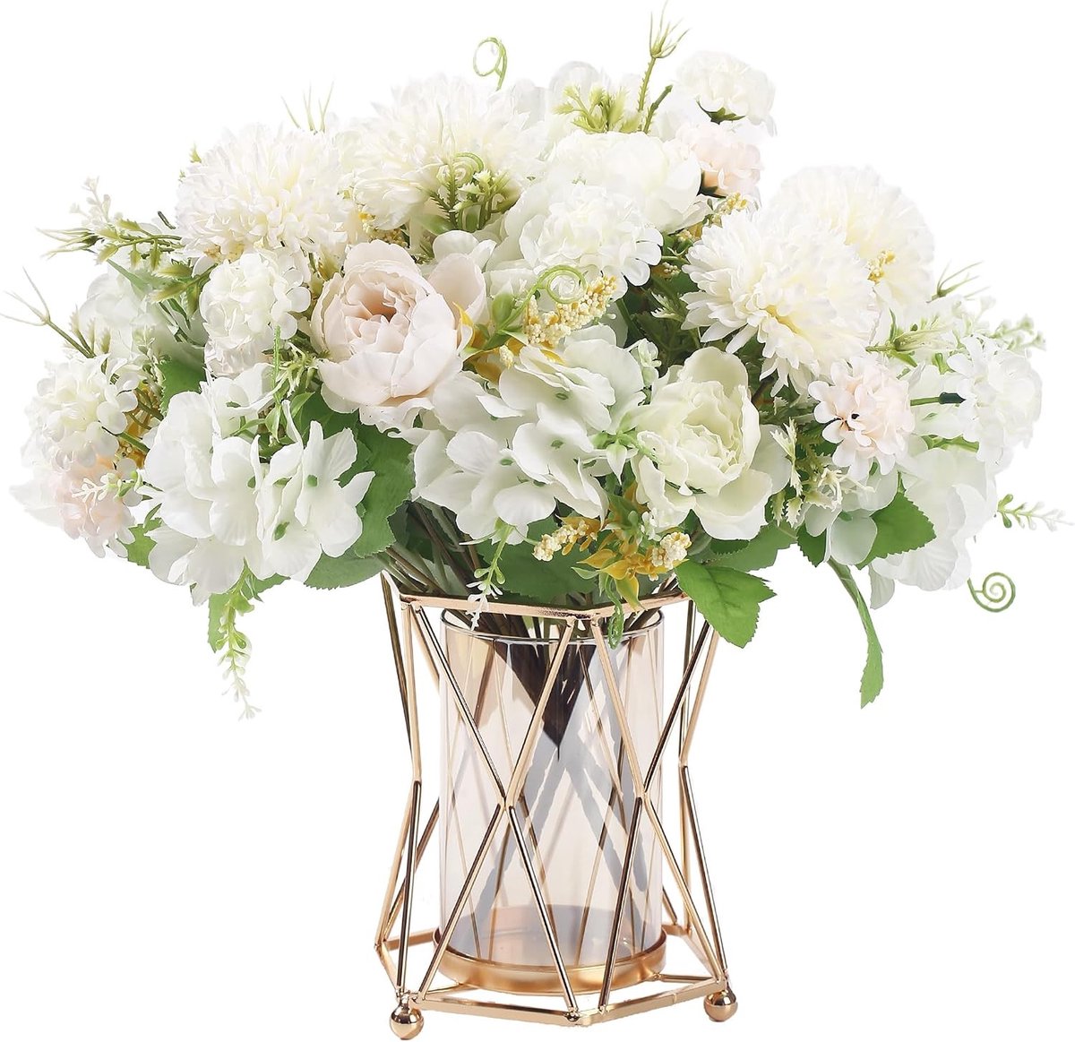Kunstmatige Witte Pioenrozen 4-Pack Faux Zijde Hortensia Boeketten voor Thuis, Kantoor en Bruiloft Decoratie, Realistische Bloemen voor Feestjes en Arrangements