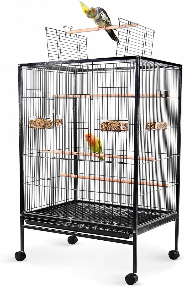 Vogelkooi - Transportkooi - Vogels Huisvesten - Met Remmen - 95x43x61.5 cm - Zwart