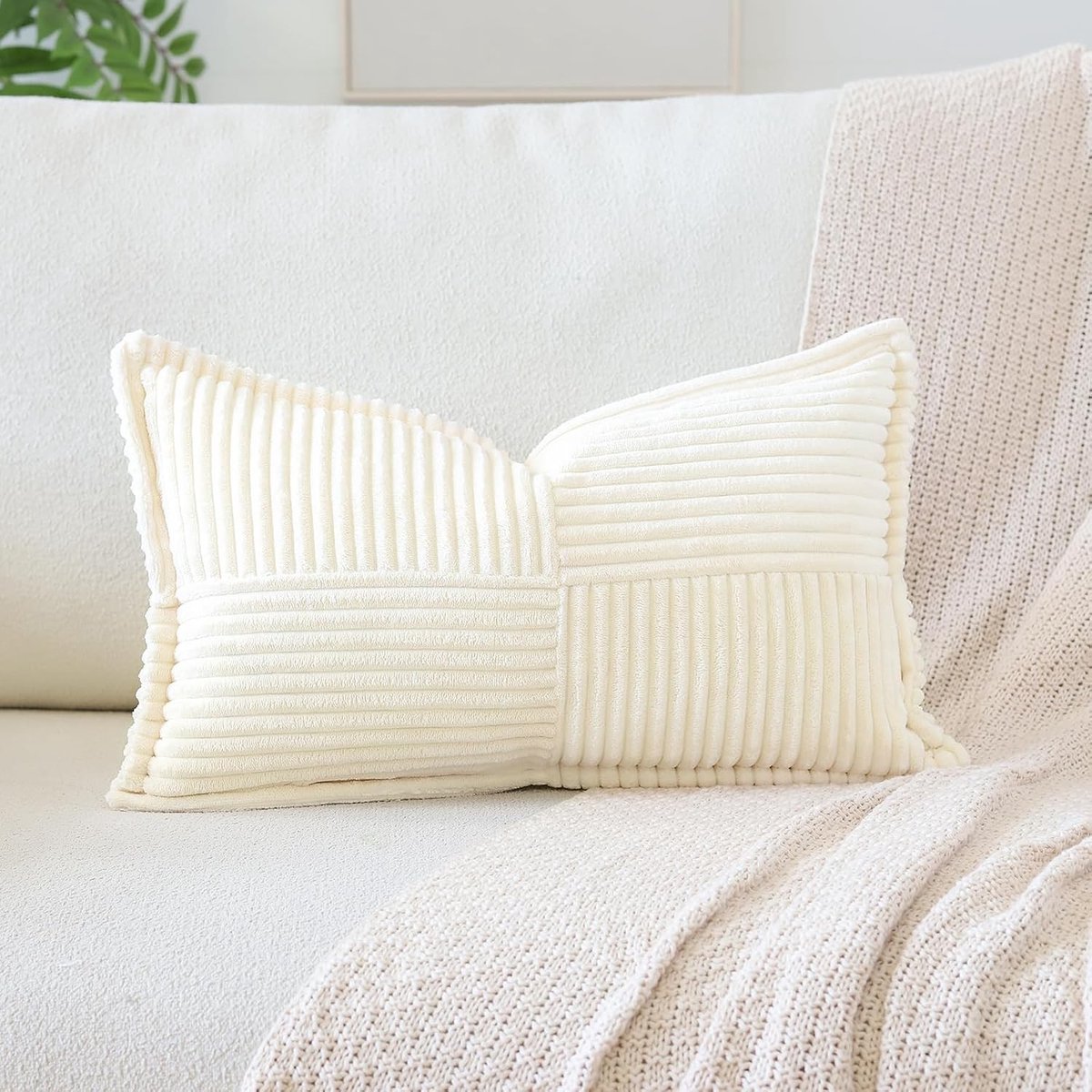 Gestreepte Corduroy Kussenslopen van Hoge Kwaliteit - Super Zachte Boho Decoratieve Kussens voor Bank en Slaapkamer 30x50cm Beige, Textuur en Comfort