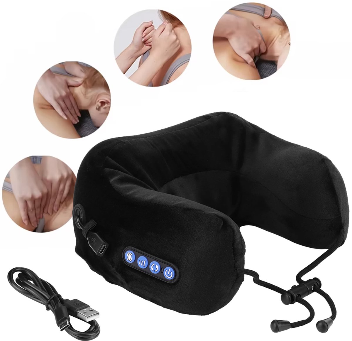 Elektrische Nekmassage Met Warmtefunctie - Draadloos USB-Oplaadbaar Massagekussen - Ergonomische Nek- En Schoudermassager