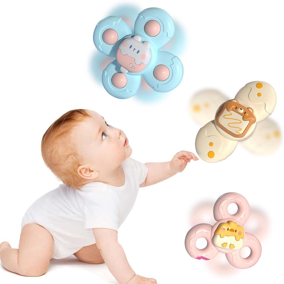 casalora - Babyspeelgoed - Spinners met Zuignap - Badspeelgoed - Sensorisch speelgoed - Montessori Speelgoed - Fidget Toys - Badspinner - 3 stuks