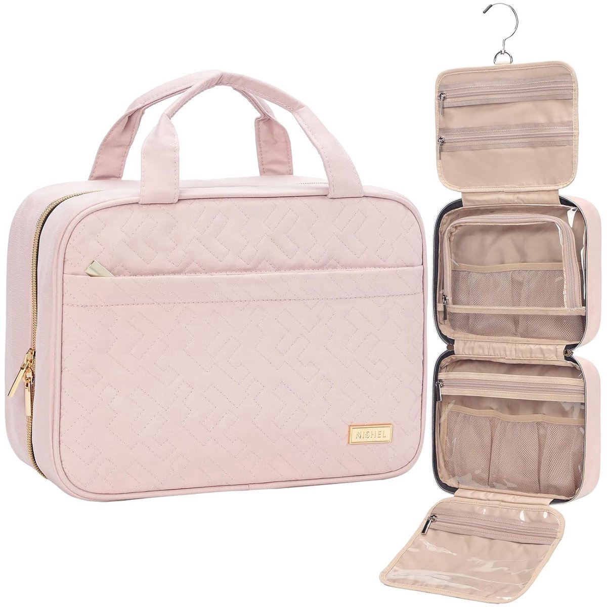 casalora - Toilettas met Haak - Reistoilettas voor dames - Beautycase Dames - Make Up Tasje - Hangende Toiletzak - Travel Organizer Mannen & Vrouwen, Meisje en Kind - Dames, Heren & Kind - Groot - Roze