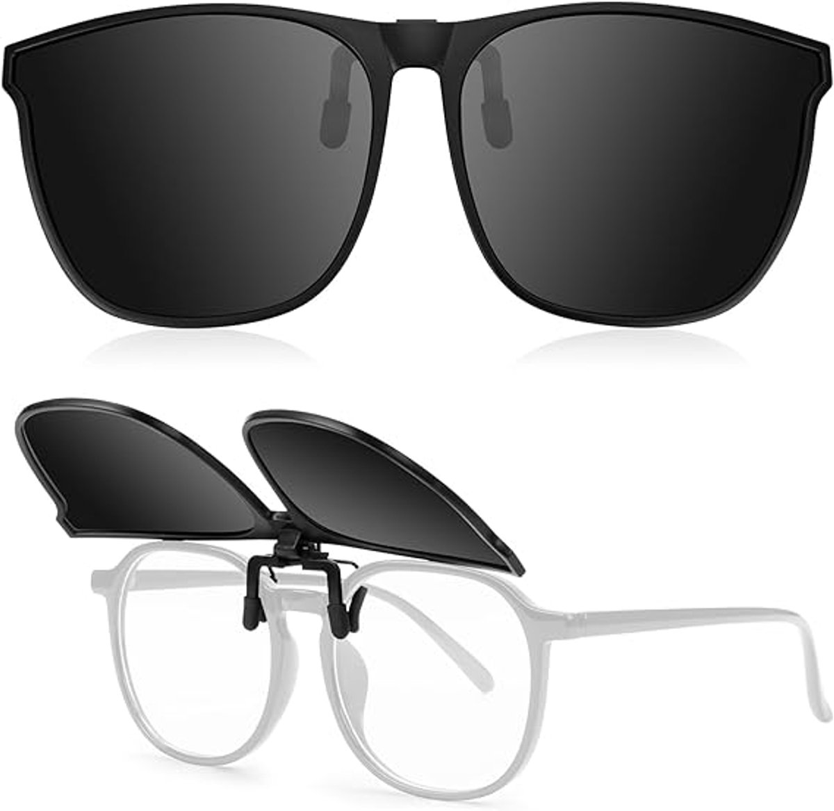 Clip-on zonnebril - Clip on zonnebril heren - Clip on zonnebril dames - Brilclip - Voorzetbril - Zonnebril - UV-bescherming - Unisex - Opklapbare zonnebril - Zwart - 13.3*5.6cm