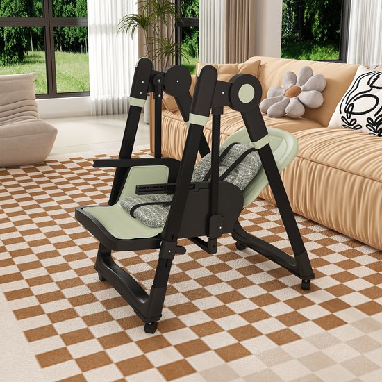 2-in-1 Kinderstoel Met Wipstoel - Inklapbare En In Hoogte Verstelbare Babystoel - Veilige Eetstoel - 59x76x96 cm - Voeden - Thuis Donkergroen — afbeelding 3