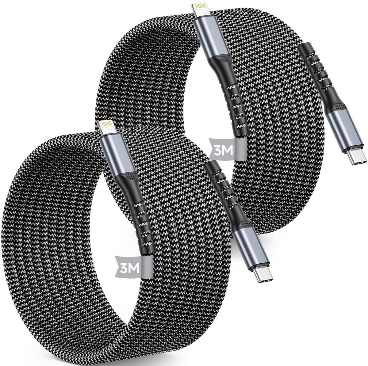 Lange MFi Gecertificeerde Lightning naar USB C Kabel van 3m voor Snelladen van iPhone en iPad, Nylon Gevlochten Ontwerp, Geschikt voor iPhone 14/13/12/11 Pro Max/X/XR/XS/8/7/6 Plus/SE