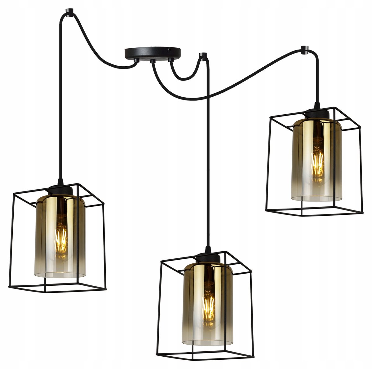 Hanglamp Spider Hella Cage Zwart Goud Glas E27