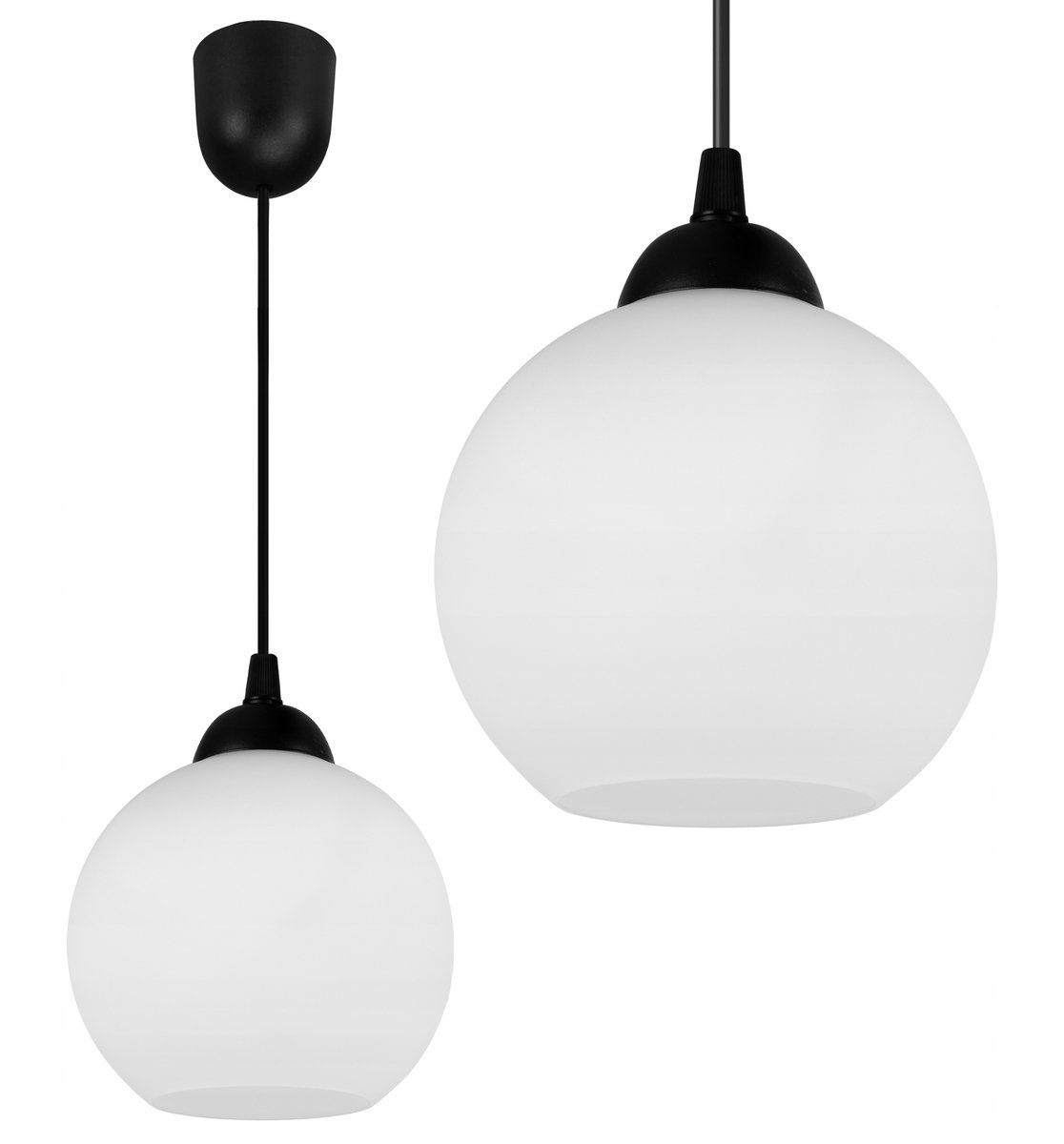 Merkloze Hanglamp met Glazen Bol - Zwart/Wit - E27
