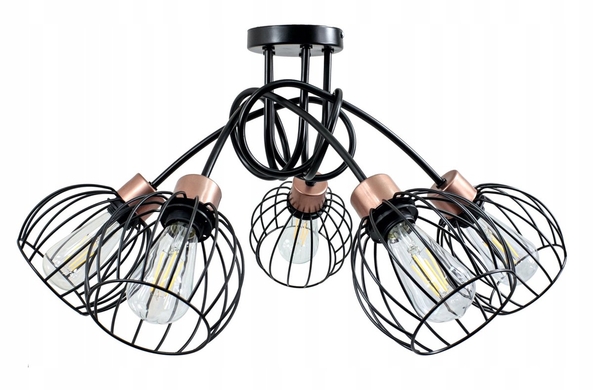 Hanglamp Loft Metaal Draad Bol 5xE27 Zwart Koper