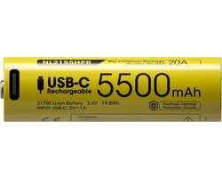 Nitecore NL2155HPR Oplaadbare 21700 Li-Ion batterij 5500mAh met USB-C Poort