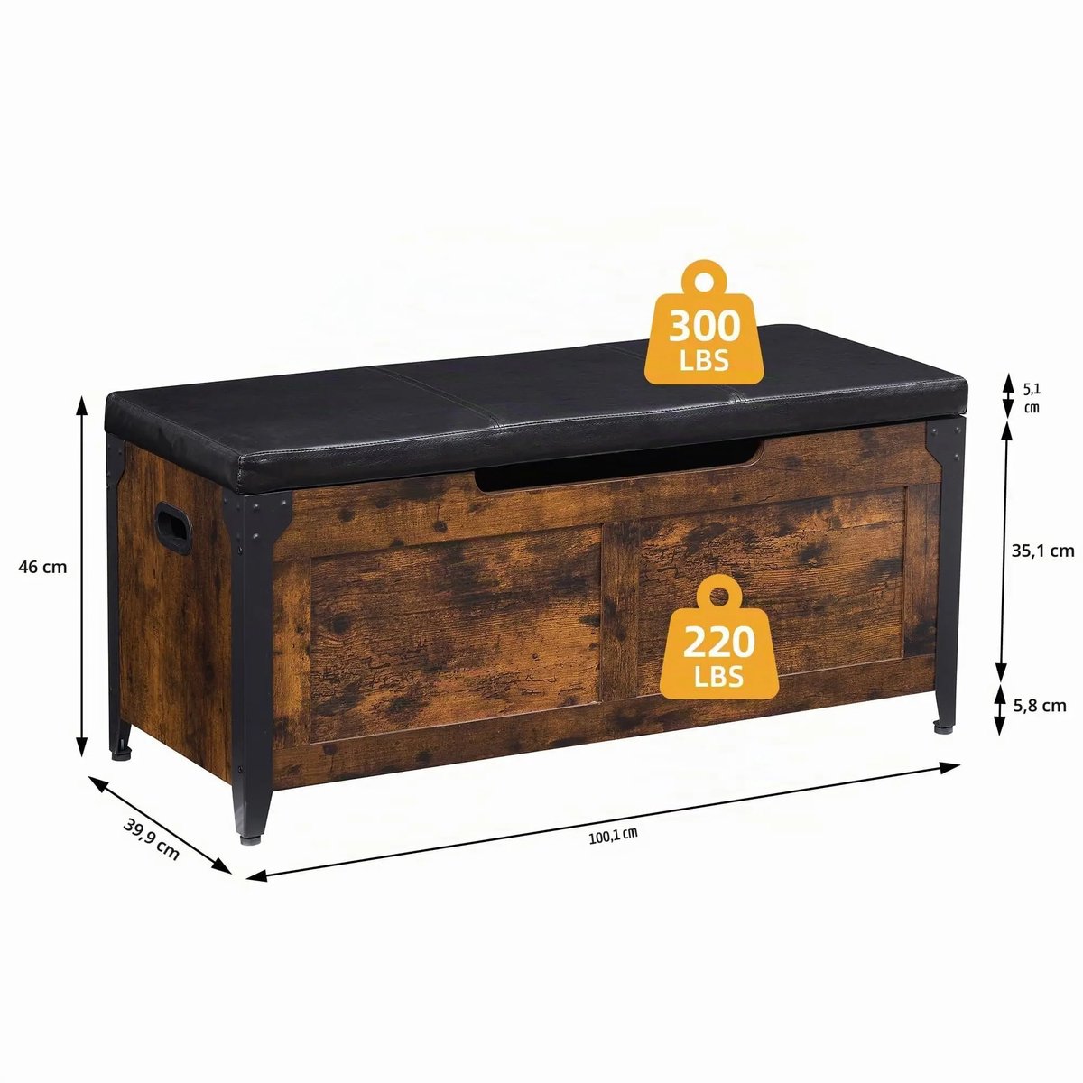 Bresht Opbergbank - Opbergbak - Dekenkist - 136 kg draagvermogen - Houten uitstraling - Veiligheidsscharnieren - 100 x 40 x 46 cm