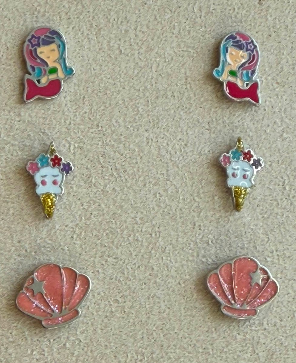 La Rosa Princesa Kinderoorbellen Set - 3 Paar - 316L Chirurgisch Staal - Zeemeermin Schelp Zilverkleurig
