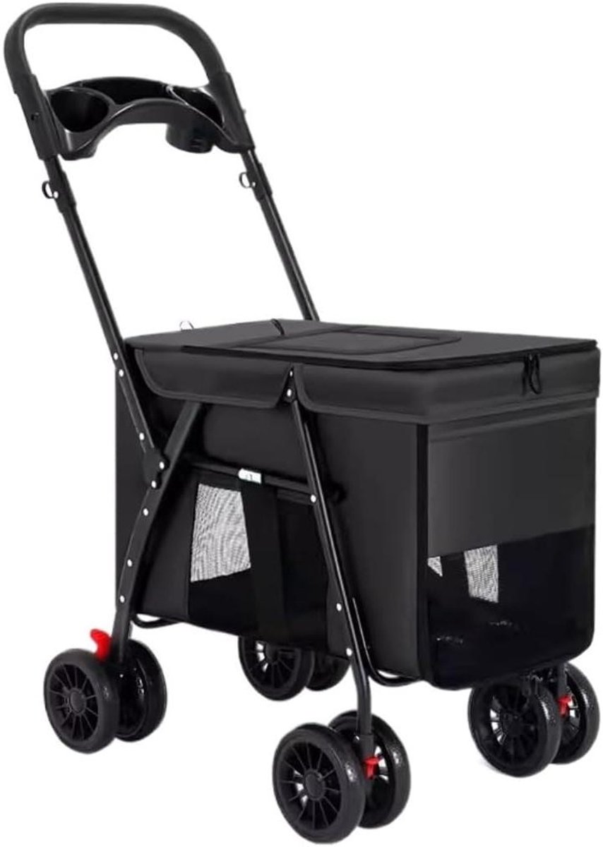 Huisdier Wandelwagen - Hondenbuggy Kattenwagen - Comfortabel Transport - Opvouwbaar Met Remmen - Tot 30 kg - Zwart