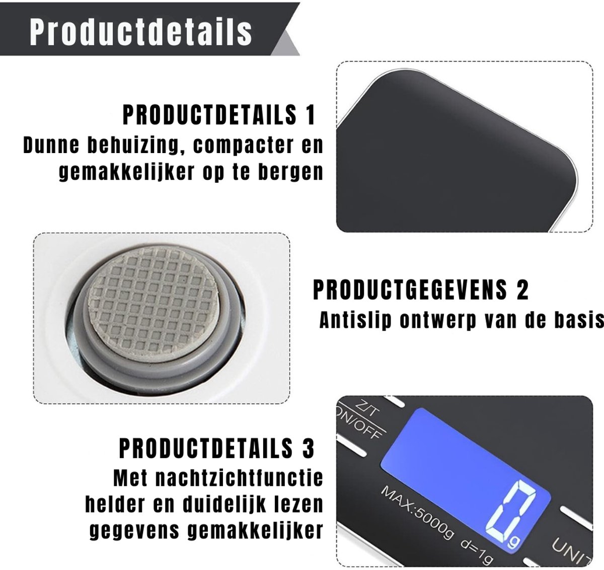 Lìon® Weegschaal Keuken - Precisie Weegschaal - Weegschaal - Zwart - 21cm x 17cm x 4cm