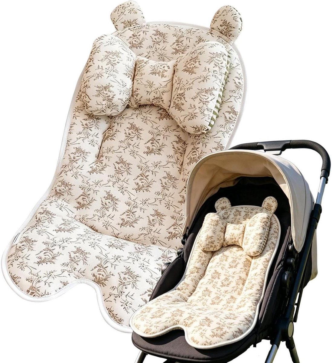 Kinderwagen Zitkussen - Baby Inlegmat - Comfortabel Reizen - Ademend Omkeerbaar - 45 x 33 x 10 cm - Wattenschijfje